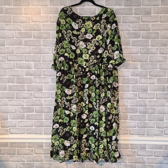 Ellos Womens Plus Size Empire V Neck Ruffled Dress 24 NWT Floral Ruffle Sleeve - Picture 2 of 8